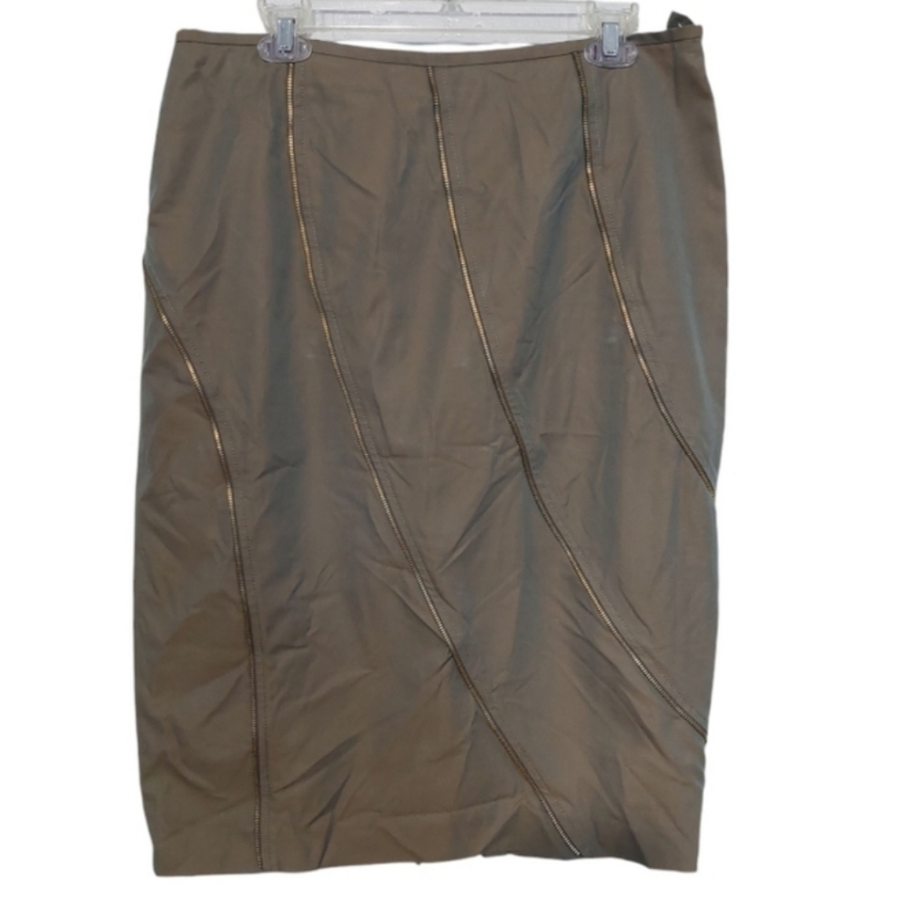 Lafayette 148 New York Zipper Skirt Green size 12 Womans Midi Length